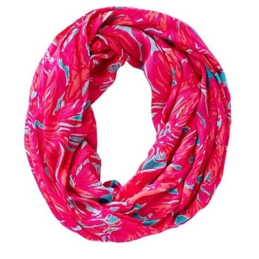 Lilly Pulitzer Riley Loop Infinity Scarf – Pink & Blue Floral Print – 100% Rayon